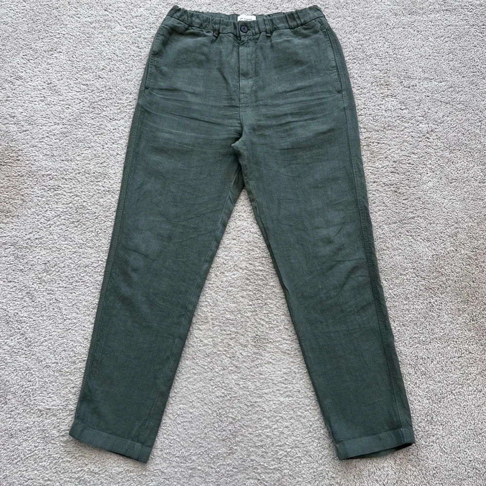 Octobre Editions Pants Mens M Green Linen Chino Elastic Waist Casual Tapered